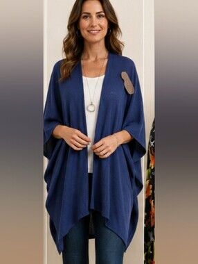 Soft Surroundings CozyChic Lite Weekend Wrap Kimono Cardigan Open Blue OSFM